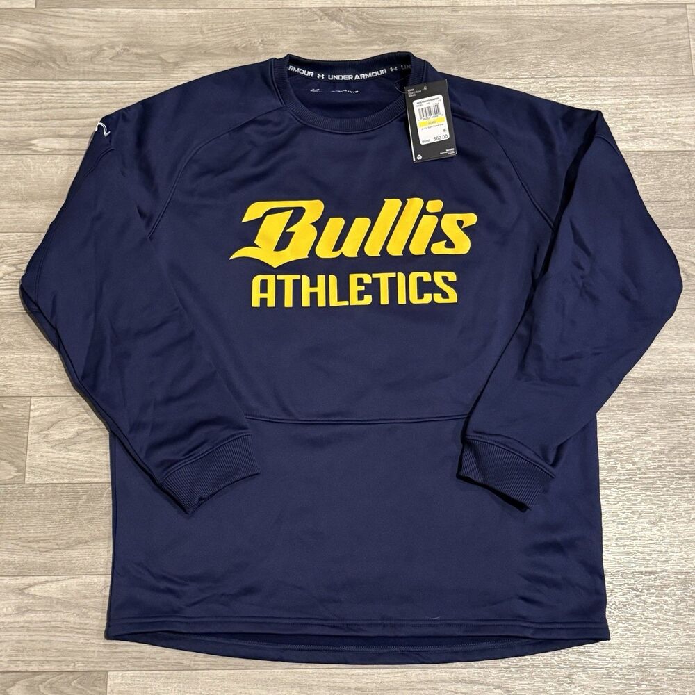 Under Armor Mens Crew Sweatshirt Medium M Bullis Athletics Navy Blue Gold New